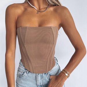 Large White Fox Dark Nude Corset Top